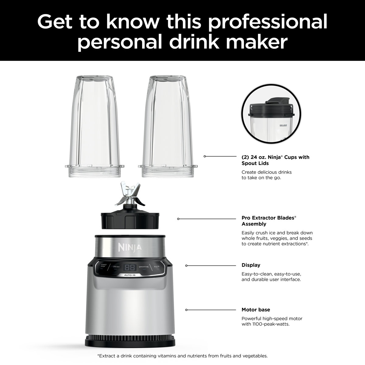 Ninja Nutri-Blender Pro with Auto-iQ and 2 Single-Serve Cups (24 oz.)